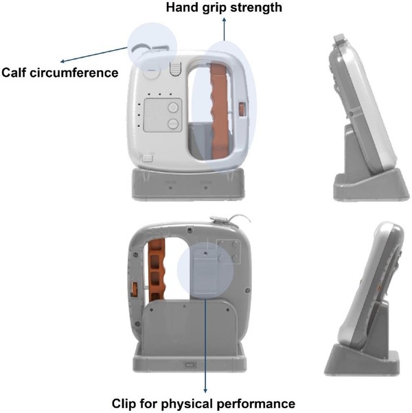 올근 기기 사진으로 종아리 둘레, 악력, 신체활동 능력을 하나의 기기로 측정할 수 있으며, 휴대가 간편하고 사용이 쉬워 1차 진료현장에서 적용하기 적합하다. (사진=인제대학교 해운대백병원)